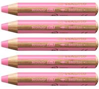 STABILO - Lápiz de color multitalento - woody 3 en 1 - Pack de 5 - rosa