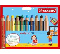 STABILO Lápiz de color multitalento Woody 3 en 1 – Estuche 10 colores
