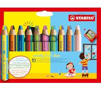 STABILO Lápiz de color woody 3 en 1 duo – mina bicolor, cera y acuarela – Estuche 10–20 colores
