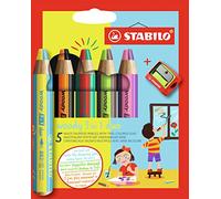 STABILO Lápiz multitalento Woody 3 en 1 Duo — Mina bicolor, estuche 5-10 colores y sacapuntas
