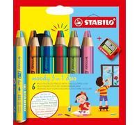 STABILO - Lápiz de color woody 3 en 1 duo - Mina bicolor - Estuche 6-12 colores con sacapuntas