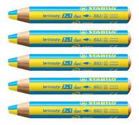 STABILO - lápiz de color, acuarela y cera - woody 3 in 1 duo | mina bicolor, pack de 5, amarillo/azul cian