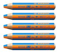STABILO - lápiz de color, acuarela y cera - woody 3 in 1 duo | mina bicolor, pack de 5, naranja/azul medio