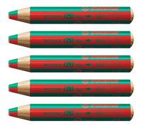 STABILO - lápiz de color, acuarela y cera - woody 3 in 1 duo | mina bicolor, pack de 5, STABILOrojo/verde oscuro