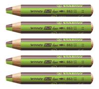 STABILO - lápiz de color, acuarela y cera - woody 3 in 1 duo | mina bicolor, pack de 5, verde claro/marrón