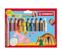 STABILO - lápiz de color, acuarela y cera - woody 3 in 1 | edición aniversario, pack de 10 con sacapuntas, 10 colores