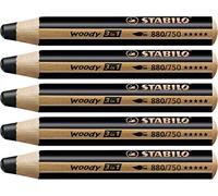 STABILO - lápiz de color, acuarela y cera - woody 3 in 1 | unidad, negro