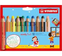STABILO - Lápiz de color multitalento - woody 3 en 1 - Estuche de 10-10 colores y sacapuntas