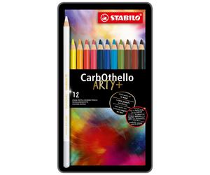 STABILO Lápiz de color tiza-pastel CarbOthello - Estuche de metal con 12 colores