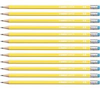 STABILO - lápiz de grafito con goma de borrar - pencil 160 | amarillo, pack de 12, grado de dureza HB