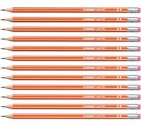 STABILO - lápiz de grafito con goma de borrar - pencil 160 | naranja, pack de 12, grado de dureza HB
