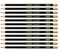 STABILO - lápiz de grafito con goma de borrar - Swano | negro, pack de 12, grado de dureza HB