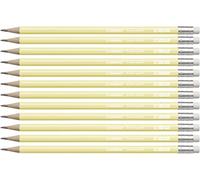 STABILO - lápiz de grafito con goma de borrar - Swano Pastel | pack de 12, amarillo, grado de dureza HB