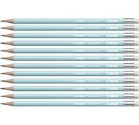 STABILO - lápiz de grafito con goma de borrar - Swano Pastel | pack de 12, azul, grado de dureza HB