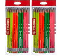 STABILO - Lápiz de grafito con goma - swano fluo - Pack con 12 lápices - Colores de cuerpo surtidos (Paquete de 2)