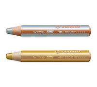 STABILO Lápiz multitalentoso Woody 3 en 1 - Pack de 2 lápices - Oro y Plata