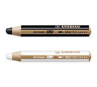 STABILO Lápiz multitalentoso Woody 3 en 1, paquete de 2 lápices, blanco y negro