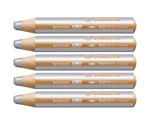Stabilo lot de 3 crayons woody rond large mine 10 mm argent