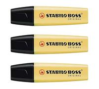 STABILO - Lote de 3 resaltadores BOSS Original Pastel Pte Biselada 2-5 mm, color amarillo pastel