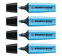 STABILO Lote de 4 resaltadores BOSS originales recargables con punta biselada, 2-5 mm, color azul