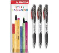 STABILO Marathon - Bolígrafo retráctil, punta fina de 0,7 mm, paquete de 3 unidades (negro)