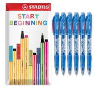 STABILO Marathon - Bolígrafo retráctil, punta fina de 0,7 mm, paquete de 6 (azul)