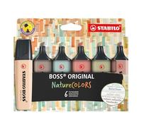 STABILO Marcador BOSS naturecolors 6 piezas, punta de cincel, negro