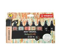 STABILO Marcador BOSS naturecolors – 6 piezas, punta de cincel, negro