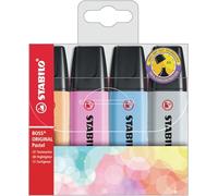 STABILO Subrayadores BOSS Pastel – Pack de 4 – Punta 2–5 mm – Naranja/Gris/Azul/Fucsia