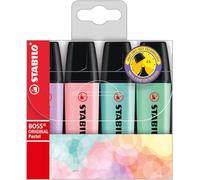 STABILO - Subrayadores BOSS Original Pastel - Punta de cincel - Pack 4 (lila, menta, rosa, turquesa)