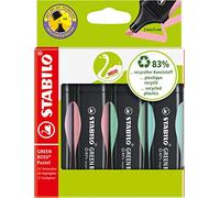 STABILO - marcador ecológico - GREEN BOSS Pastel | pack de 4, verde menta, colorete rosado, lila, turquesa