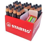 STABILO - marcador para pizarra blanca y rotafolio - MARKdry | Caja de 30 con 2 sacapuntas, negro