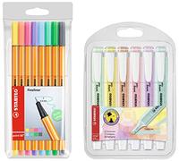 STABILO Marcador pastel swing cool - Estuche con 6 + r puntafina point 88 - Estuche con 8 pastel