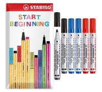 STABILO Plan - Rotulador para pizarra blanca, punta redonda, paquete de 6, negro, azul, rojo