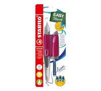 STABILO - Pluma estilográfica escolar ergonómica para zurdos con plumín para principiantes A - EASYbirdy en color baya/rosa - Incluye cartucho y herramienta de ajuste - azul (borrable)