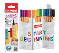 Stabilo point 88 pack de 18 rotuladores de punta de fibra - trazo de 0.4mm aprox. - tinta con base de agua - colores surtidos
