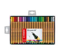 Stabilo point 88 pack de 25 rotuladores de punta fina de fibra - trazo de 0.4 mm - tinta con base de agua - colores surtidos
