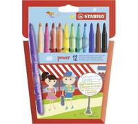 Stabilo power pack con 12 rotuladores de colores - punta media de 2mm - tinta lavable - capuchon ventilado - colores surtidos
