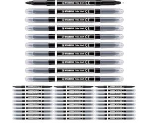 STABILO Rotulador de doble punta Trio 2 en 1 - Caja con 10 unidades color negro (Paquete de 4)
