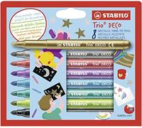 STABILO Rotulador metálico Trio DECO – Estuche 8 colores – Punta ancha 3 mm, efecto brillante