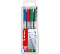 STABILO - Rotulador permanente - OHPen universal - punta fina soluble en agua - Estuche de 4 - verde, rojo, azul, negro