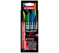 STABILO Rotulador pen 68 max – Negro, Azul, Rojo – 4 piezas