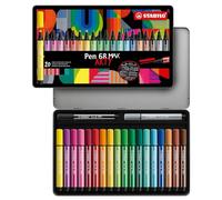 STABILO - Rotulador premium con punta biselada gruesa - Pen 68 MAX - ARTY - Estuche metálico de 20-20 colores diferentes