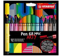 STABILO Rotulador premium Pen 68 MAX ARTY – Punta biselada gruesa – Estuche de 12 colores