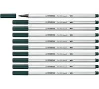 STABILO - Rotulador premium con punta de pincel para grosores de línea variables - Pen 68 brush - Pack de 10 - verde tierra