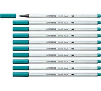 STABILO - Rotulador premium con punta de pincel para grosores de línea variables - Pen 68 brush - Pack de 10 - azul turquesa