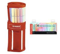 STABILO Rotulador premium Pen 68 - Estuche enrollable de tela Rollerset con 30 colores & Marcador BOSS ORIGINAL pastel - Set de mesa con 15 colores pastel