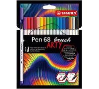 STABILO Rotulador Pen 68 brush ARTY – punta de pincel para grosores variables – Estuche 18 colores