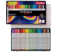 STABILO - Rotulador Pen 68 Brush ARTY, punta pincel, grosores variables, estuche metálico 30 colores