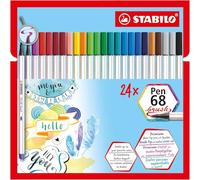 STABILO Rotulador Pen 68 Brush – Punta de pincel para grosores variables – Estuche 24 (19 colores)